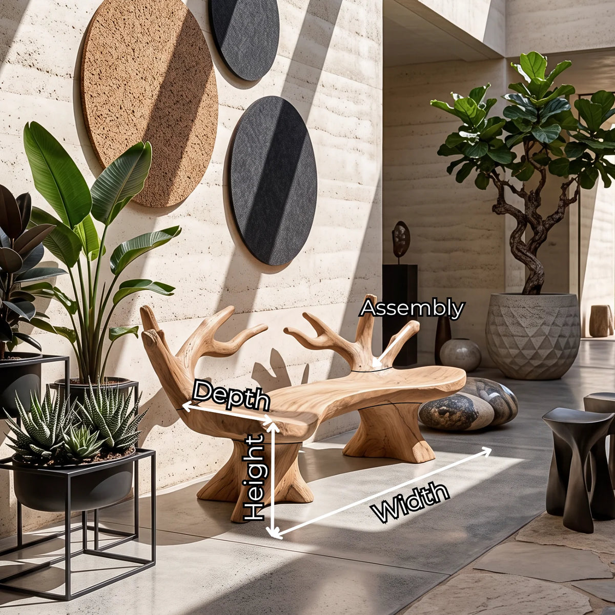 Branch Form – Solid Wood Garden Bench with Sculptural Root Base