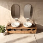 Solid Wood Double Bathroom Vanity with Carved Wave Drawers and Open Shelf Storage