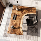 Live Edge Solid Wood Desk with Sculptural Cutout