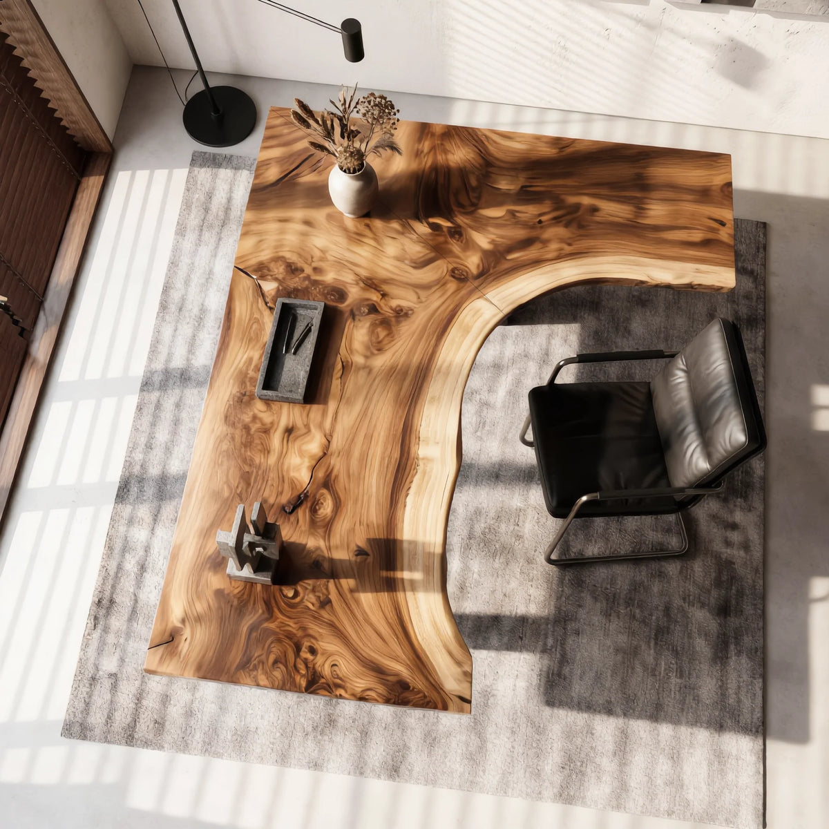 Live Edge Solid Wood Desk with Sculptural Cutout