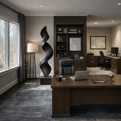 Tall Solid Wood Spiral Floor Sculpture with Plinth Base – Modern Statement Décor for Living Rooms and Contemporary Interiors