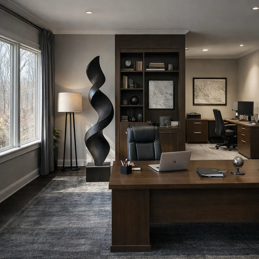 Tall Solid Wood Spiral Floor Sculpture with Plinth Base – Modern Statement Décor for Living Rooms and Contemporary Interiors
