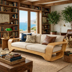 Sculptural Solid Wood Sofa with Curved Loop Arms