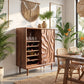 Solid Wood Wine Cabinet with Carved Relief Door and Integrated Bottle Shelves
