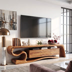 Sculptural Solid Wood TV Stand with S-Curve Frame and Wave-Grain Cabinet