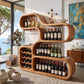 Solid Wood Wine Storage Cabinet with Sculptural Curved Display Shelves for Home Bar