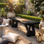 Sculptural Solid Wood Bench with Branch-Inspired Base and Flowing Live Edge Seat