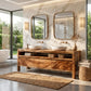 Solid Wood Double Sink Bathroom Vanity with Open Shelf Storage for Lodge Bathrooms