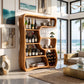 Solid Wood Wine Cabinet with Organic Open Shelves for Living Room Display