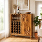 Solid Wood Wine Cabinet with Sculpted Wave-Carved Door for Dining Room