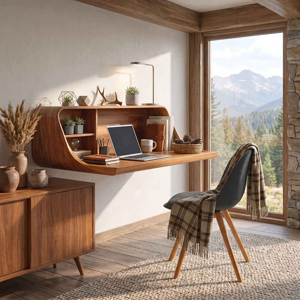 Modern Floating Desk with Integrated Shelves