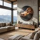 Mountain Waves – Solid Wood Round Wall Art with Carved Mountain Relief