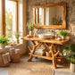Solid Wood Bathroom Vanity with Sculptural Branch Frame and Open Shelves