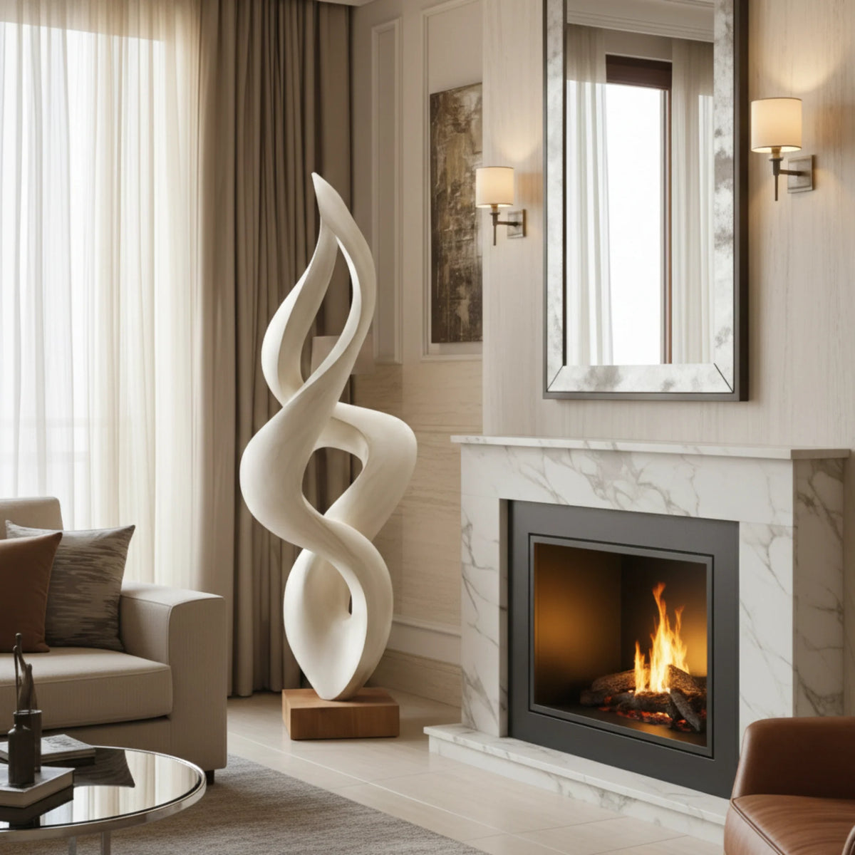 Handcrafted Abstract Twisted Wood Sculpture – Contemporary Solid Wood Art for Modern Home Décor
