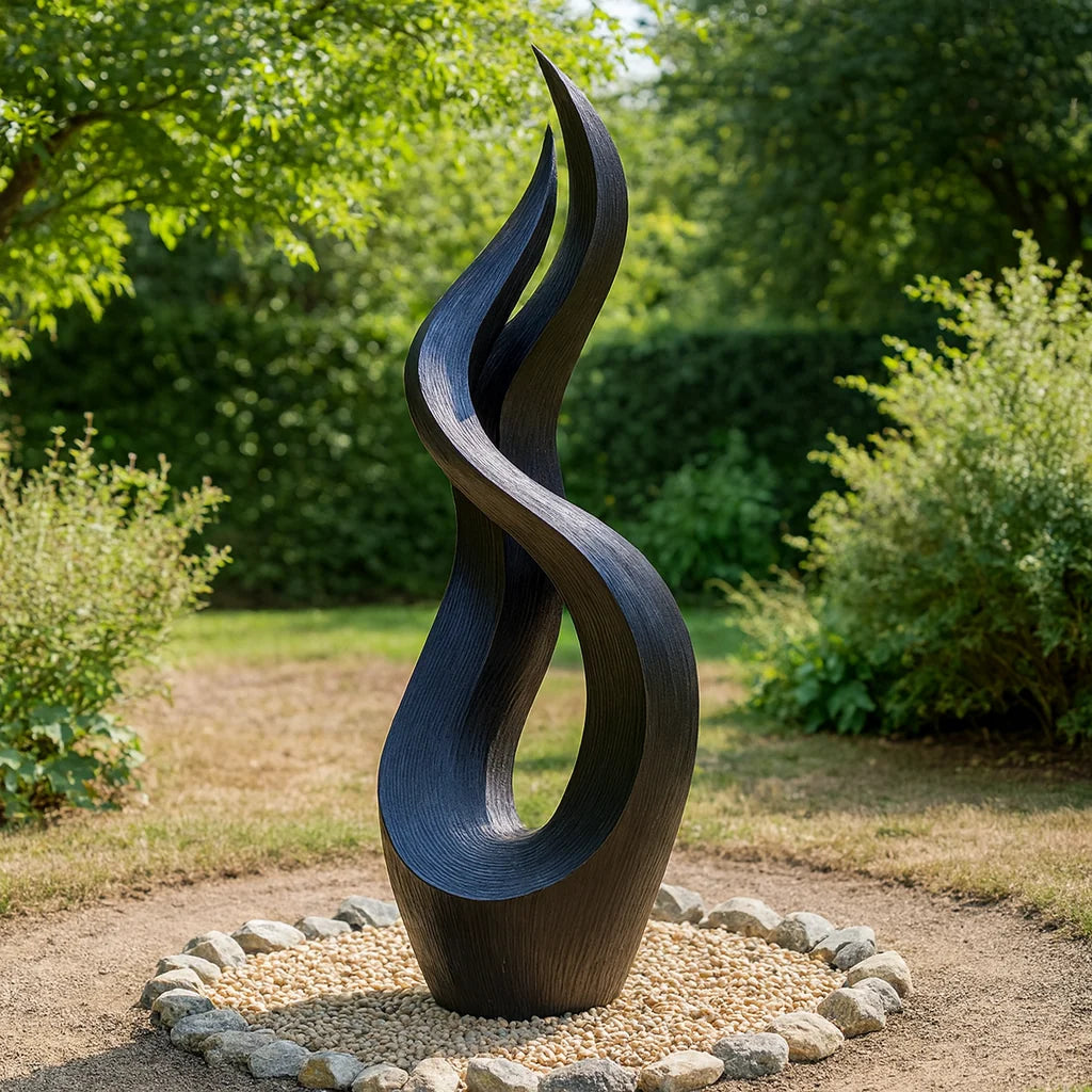 Outdoor Solid Wood Flame Sculpture with Textured Finish – Artistic Garden and Landscape Décor