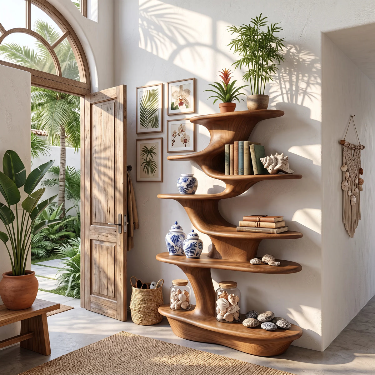 Cascade Form – Sculptural Wood Display Shelf with Tiered Platforms