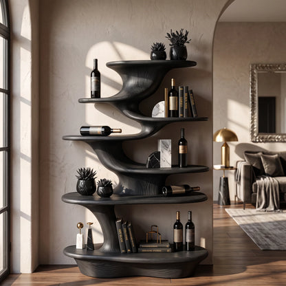 Cascade Form – Sculptural Wood Display Shelf with Tiered Platforms
