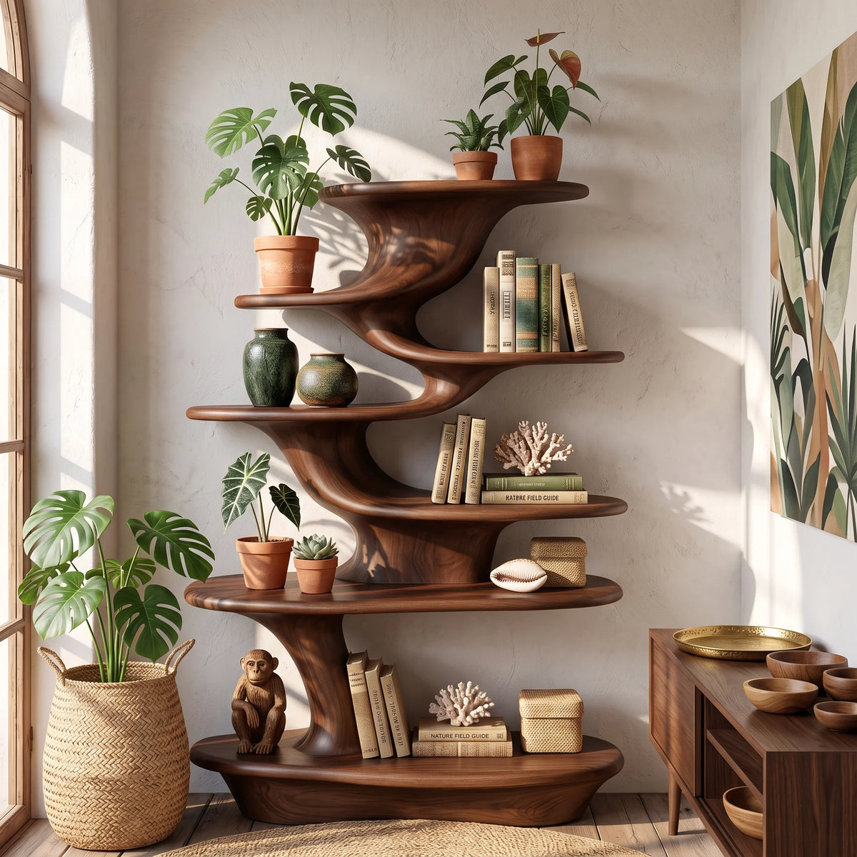 Cascade Form – Sculptural Wood Display Shelf with Tiered Platforms