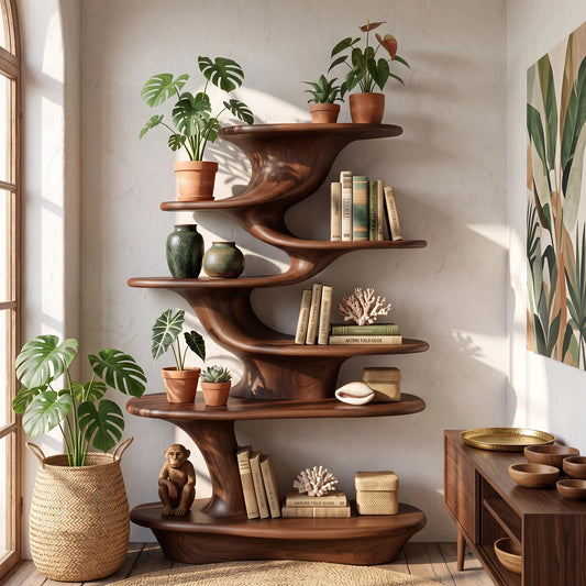 Cascade Form – Sculptural Wood Display Shelf with Tiered Platforms