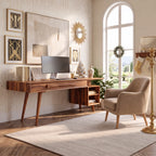 Modern Solid Wood Desk with Drawers and Open Shelf
