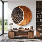 Contemporary Round Solid Wood Wall Sculpture – Modern Living Room Decor