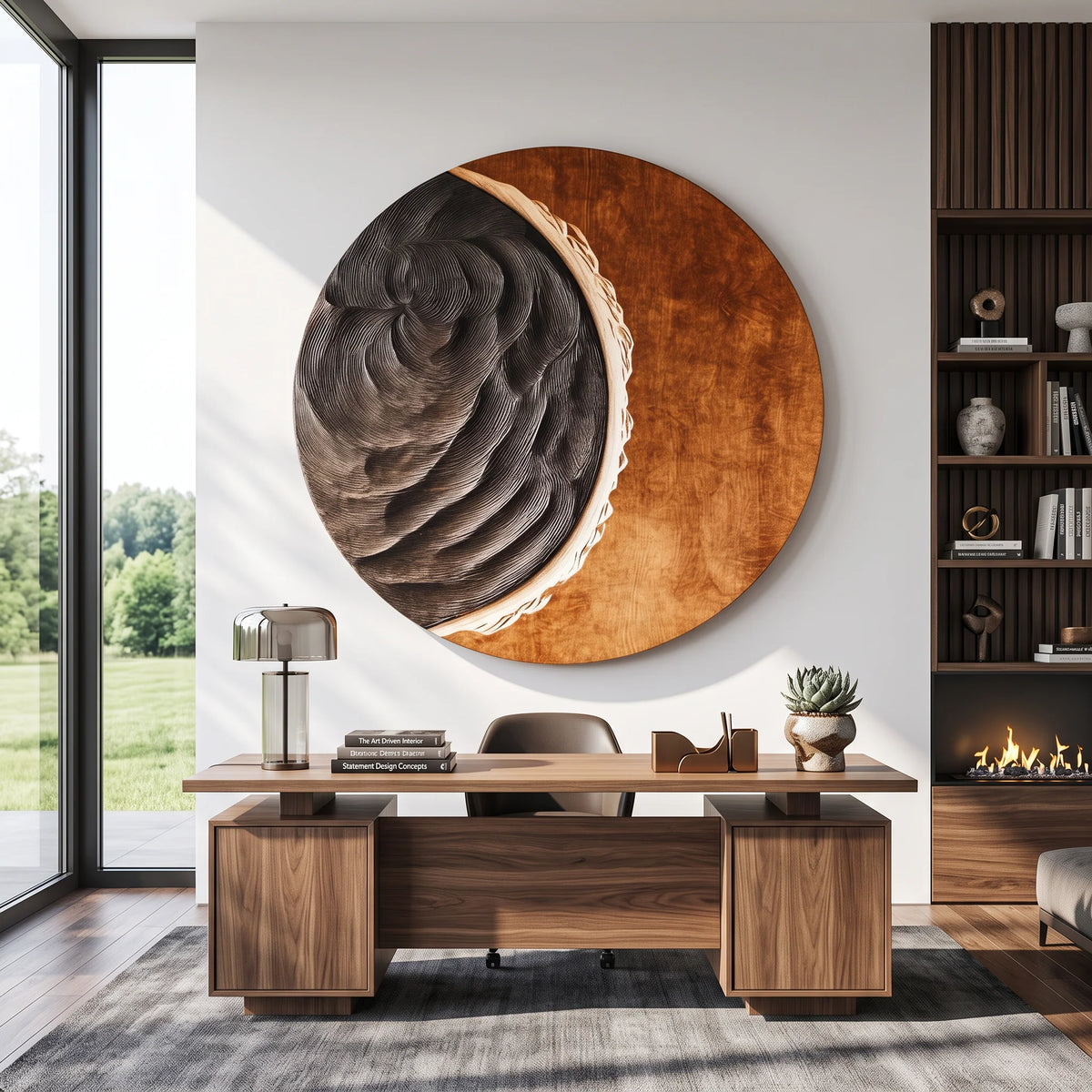 Contemporary Round Solid Wood Wall Sculpture – Modern Living Room Decor