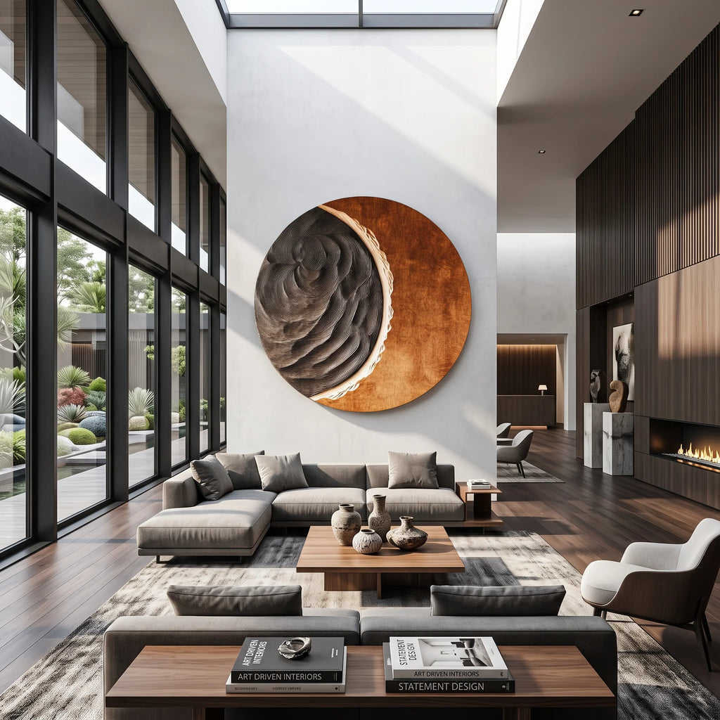 Contemporary Round Solid Wood Wall Sculpture – Modern Living Room Decor