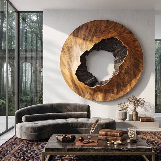 Modern Orbit – Large Round Solid Wood Wall Sculpture with Textured Center