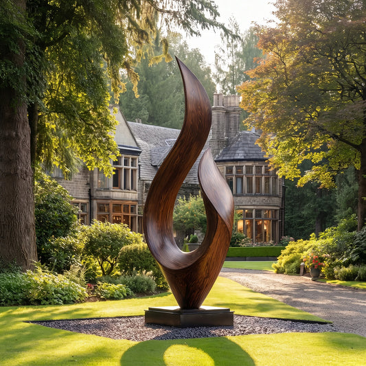 Contemporary Leaf-Shaped Solid Wood Sculpture for Garden, Landscape and Outdoor Décor