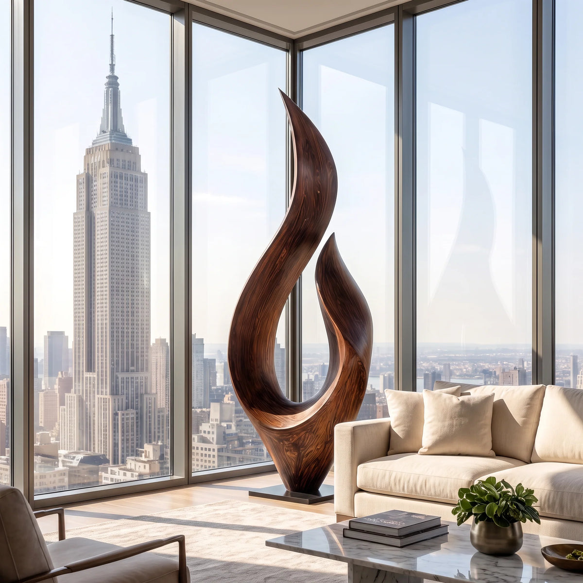 Contemporary Leaf-Shaped Solid Wood Sculpture for Garden, Landscape and Outdoor Décor