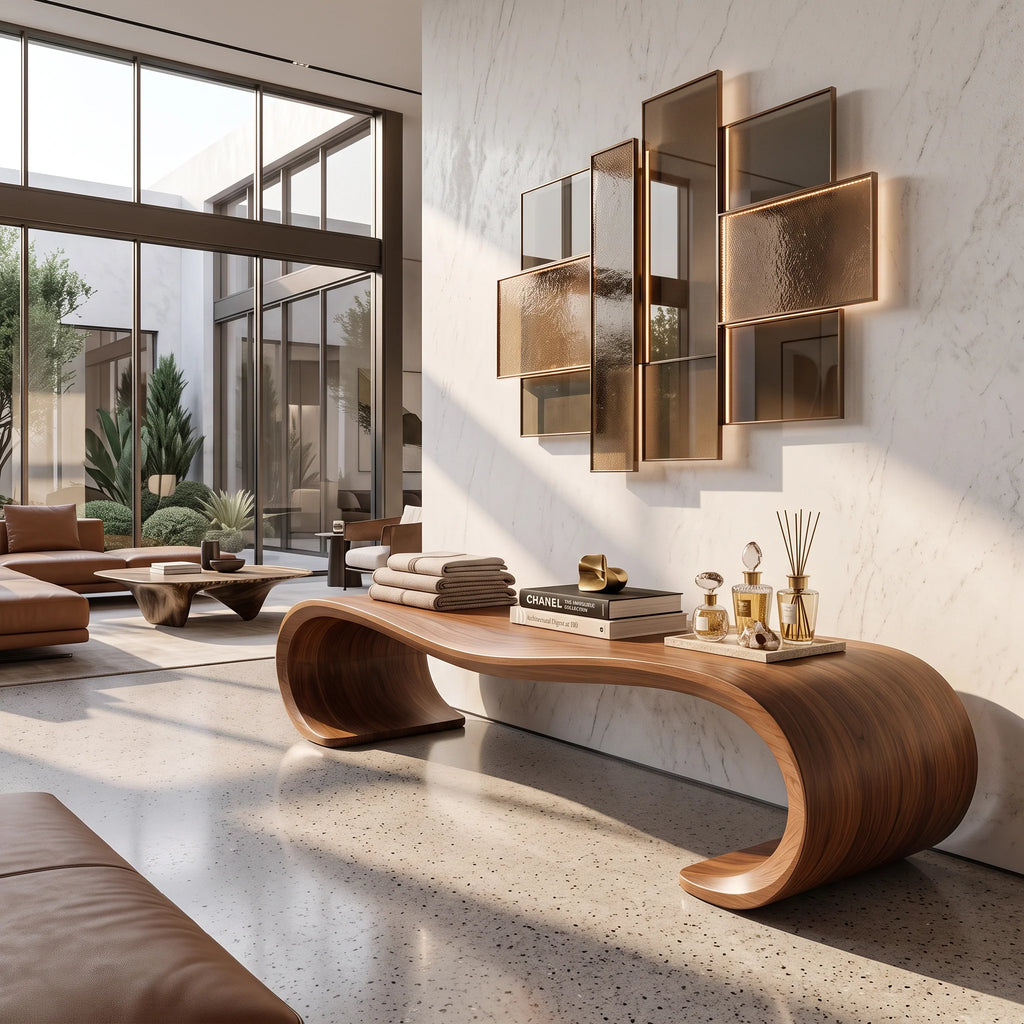 Sculptural Solid Wood Entryway Bench with Waterfall Loop Base