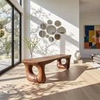 Sculptural Solid Wood Bench with Artistic Loop Base and Organic Live Edge Seat