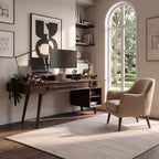 Modern Solid Wood Desk with Drawers and Open Shelf
