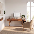 Modern Solid Wood Desk with Drawers and Open Shelf