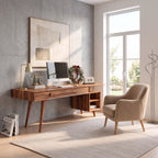 Modern Solid Wood Desk with Drawers and Open Shelf
