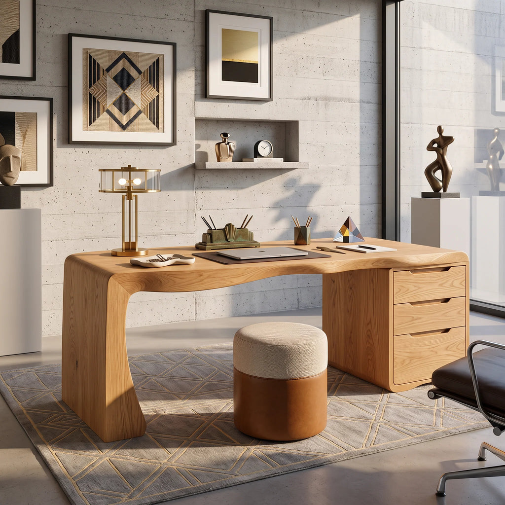 Organic Waterfall Solid Wood Desk with Three Drawers