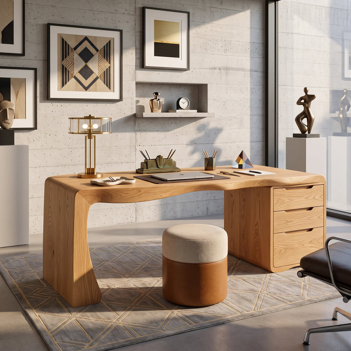 Organic Waterfall Solid Wood Desk with Three Drawers