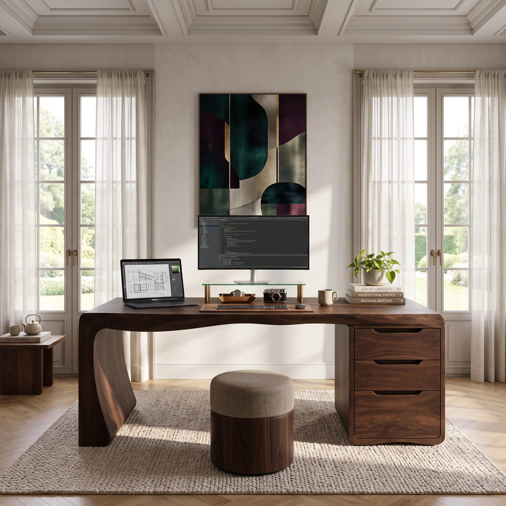 Organic Waterfall Solid Wood Desk with Three Drawers