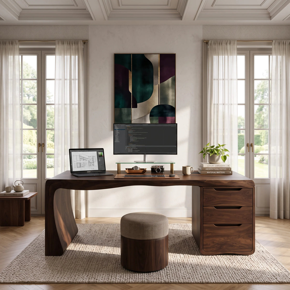 Organic Waterfall Solid Wood Desk with Three Drawers