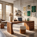 Organic Waterfall Solid Wood Desk with Three Drawers