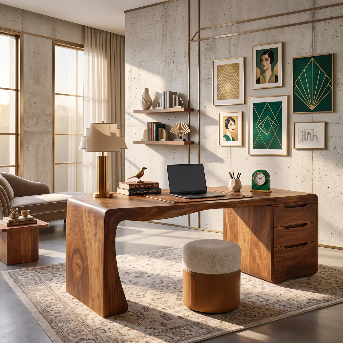 Organic Waterfall Solid Wood Desk with Three Drawers