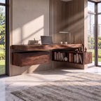 Floating Solid Wood Desk with Drawer and Open Shelf