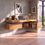 Floating Solid Wood Desk with Drawer and Open Shelf
