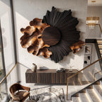 Radiant Black Sun Solid Wood Wall Sculpture with Flowing Organic Wave Design