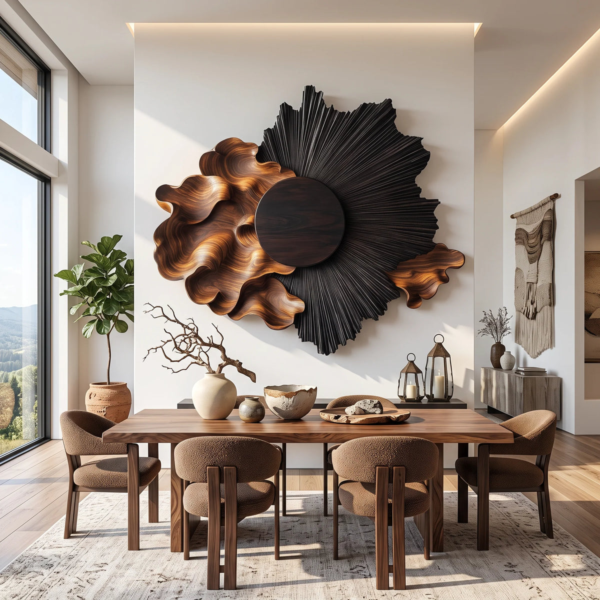 Radiant Black Sun Wall Sculpture – Flowing Organic Wave Design