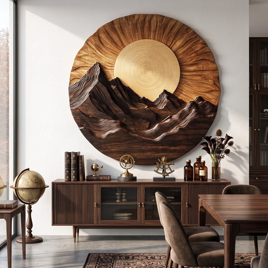 Mountain Wooden Wall Sculpture for Modern Nature-Inspired Home Decor