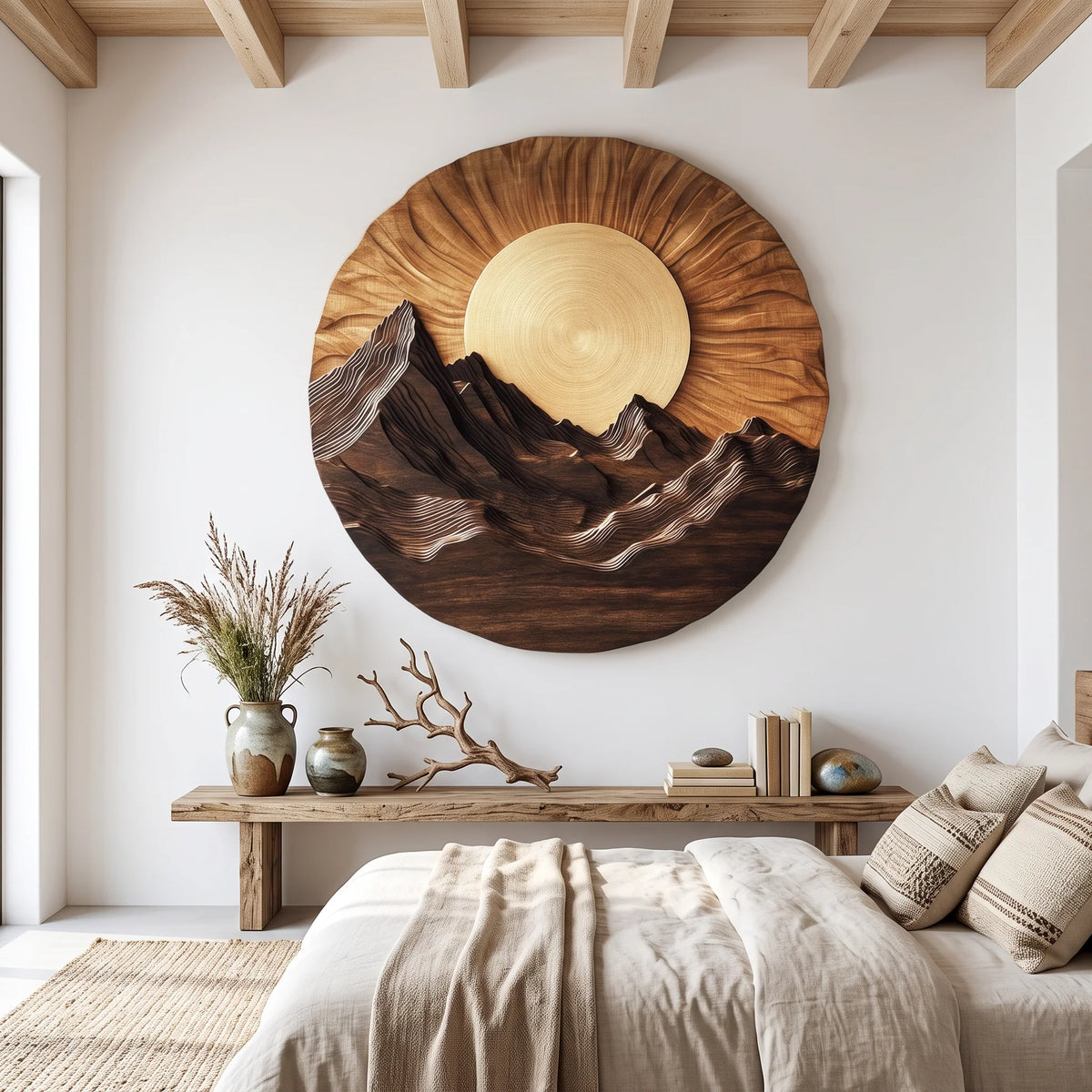 Mountain Wooden Wall Sculpture for Modern Nature-Inspired Home Decor