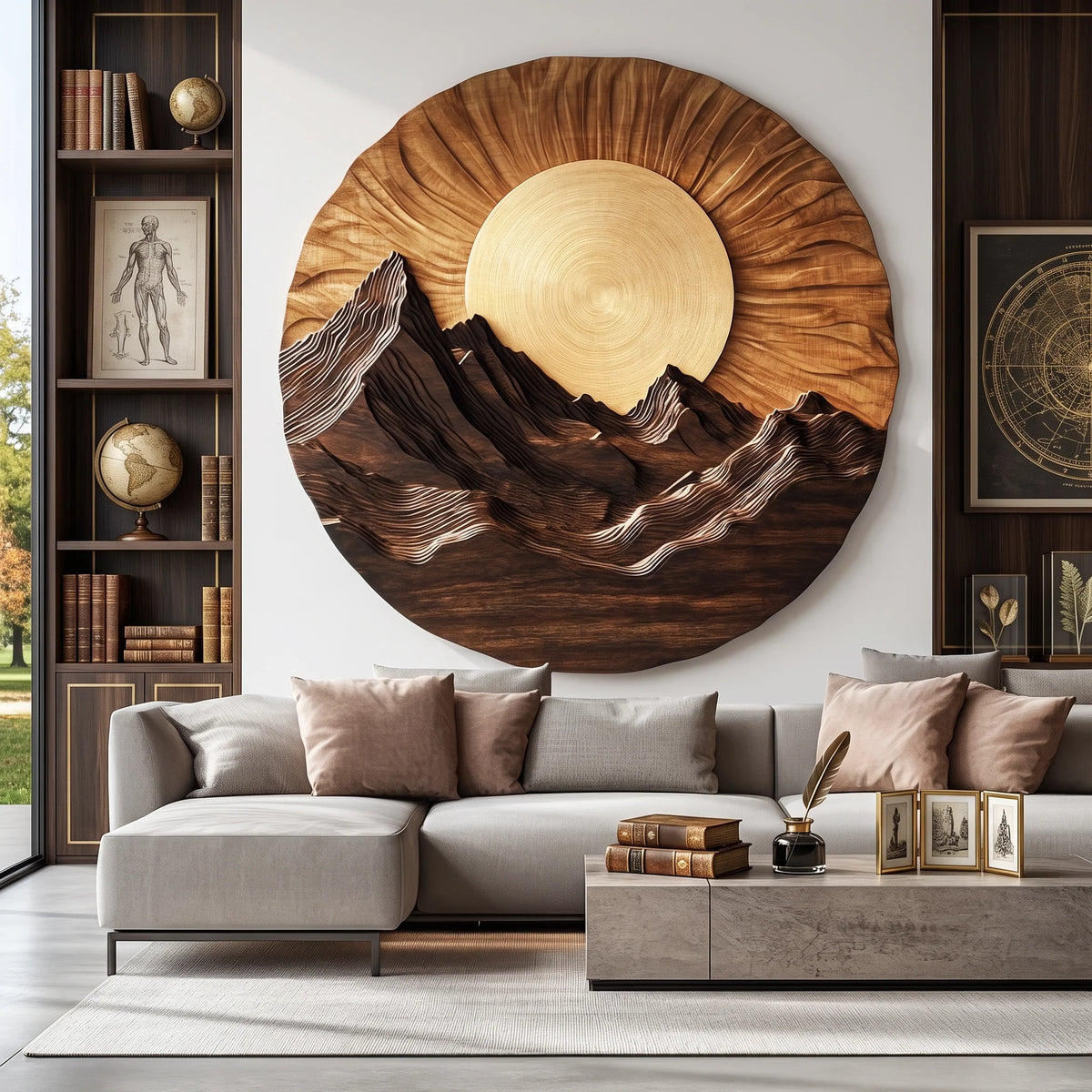 Mountain Wooden Wall Sculpture for Modern Nature-Inspired Home Decor