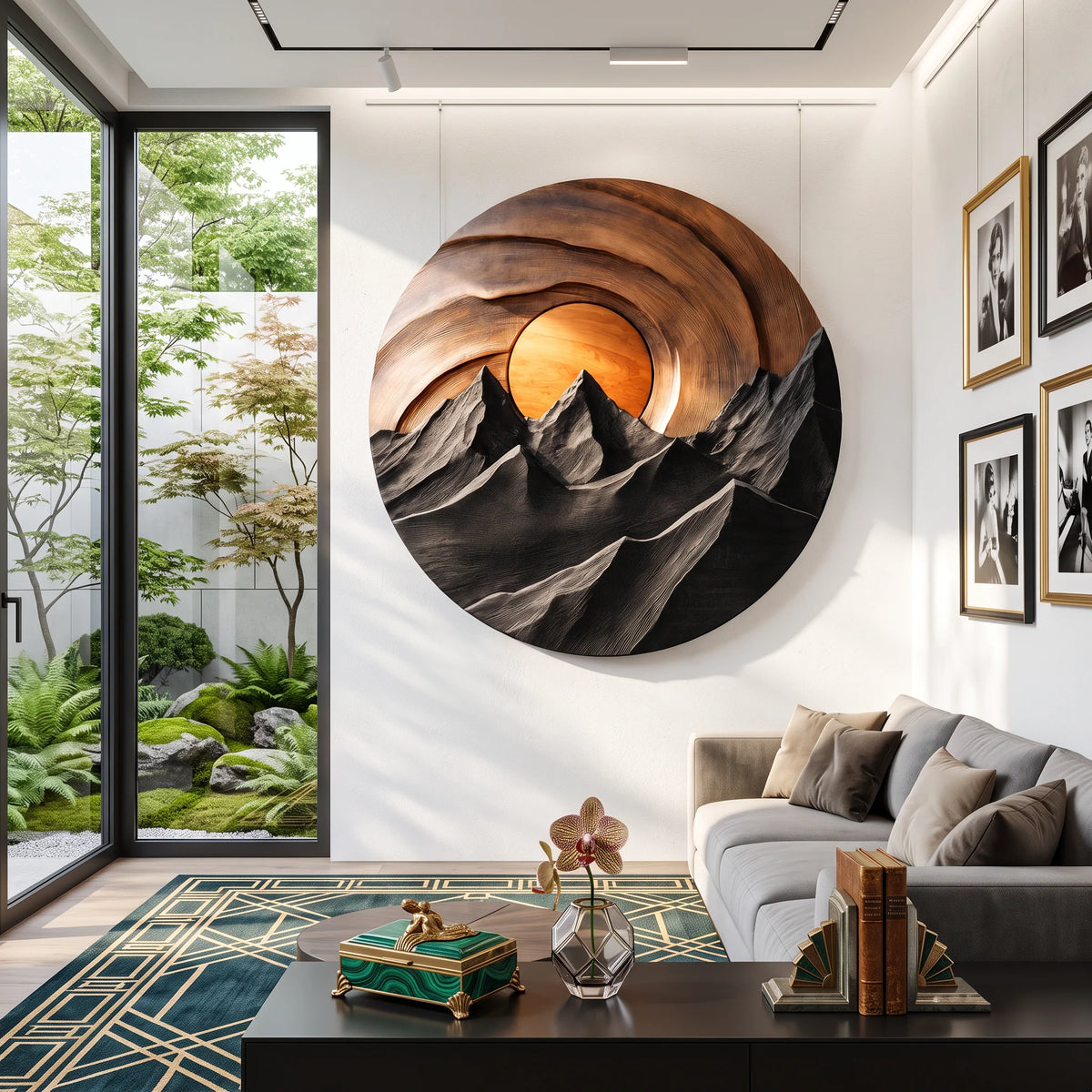 Mountain Sunset Wooden Wall Sculpture for Modern Nature-Inspired Home Decor