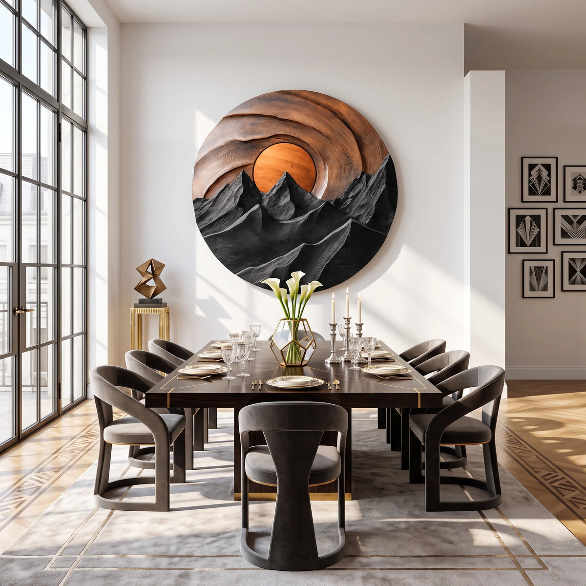 Mountain Sunset Wooden Wall Sculpture for Modern Nature-Inspired Home Decor